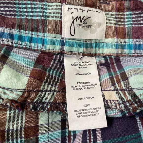 JMS Just My Size Women Plus 22W Teal Blue Plaid Shorts Y2K Preppy Casual Country - Picture 5 of 10